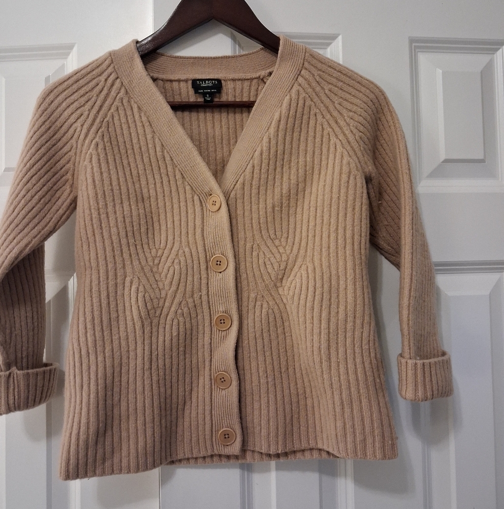 Talbots Women's Tan Ribbed Pure Merino Wool Sweater Size Small